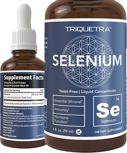 Triquetra Health - Selenium 200 mcg – Forma Selenometionina, 300 Porções – Vegano, Frasco de Vidro – Livre de Levedura – Concentrado Líquido Sublingual – Antioxidante, Suporte à Imunidade, Saúde da Tireoide (60 ml)