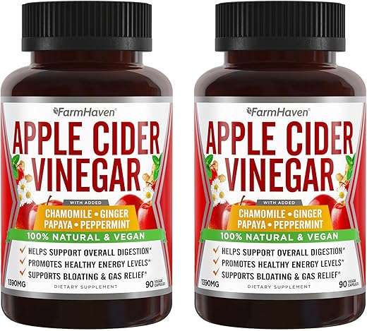 FarmHaven - Cápsulas de Vinagre de Maçã com Gengibre e Papaia – Benefícios para a Saúde – 100% Natural – Marca Apple