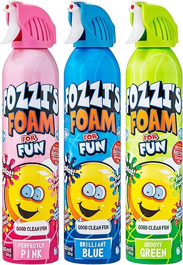 FOZZI'S - Fozzis Espuma de Sabonete em Aerosol para Banho Infantil Perfeitamente Rosa, Brilhantemente Azul, Incrivelmente Verde, “Diversão Limpa e Saudável” (330 ml x 3)