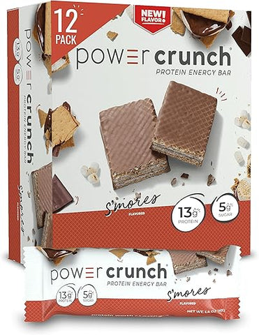 Barras de Wafer de Proteína, Snacks de Alta Proteína com Sabor Delicioso, S’Mores, 40g (12 Unidades) - Power Crunch