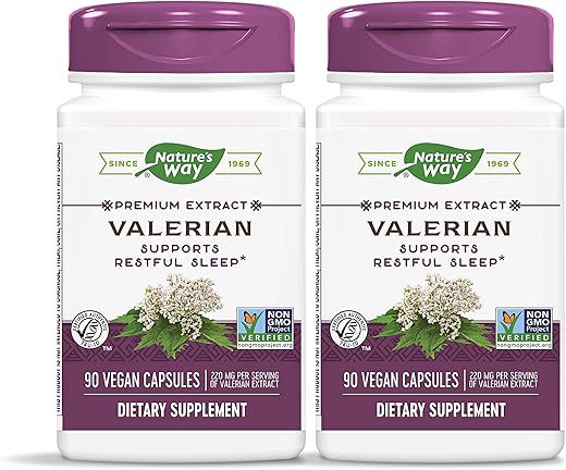 Nature's Way - Nature’s Way Valerian Premium Extract – 220 mg de extrato de valeriana por porção de 2 cápsulas – Suporta um sono tranquilo* – Verificado pelo Projeto Non-GMO – Suplementos Herbais – Livre de Glúten