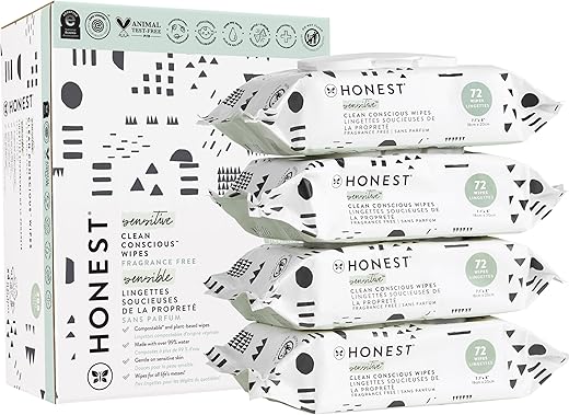 The Honest Company - Toalhas Umedecidas Honest Company Clean Conscious Sem Perfume | Mais de 99%% de Água, Compostáveis, à Base de Plantas | Hipoalergênicas para Pele Sensível, Verificadas pelo EWG | Estampa Divertida, 288 unidades