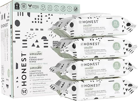 The Honest Company - Toalhas Umedecidas Honest Company Clean Conscious Sem Perfume | Mais de 99%% de Água, Compostáveis, à Base de Plantas | Hipoalergênicas para Pele Sensível, Verificadas pelo EWG | Estampa Divertida, 288 unidades
