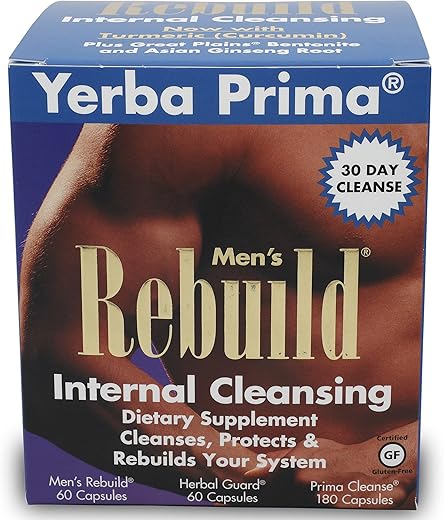 Kit Yerba Prima Cleanse Men Rebuild – 30 Dias de Limpeza Interna para Homens – Próstata – 30 Dias de Suplementos de Limpeza Interna Específicos para Homens