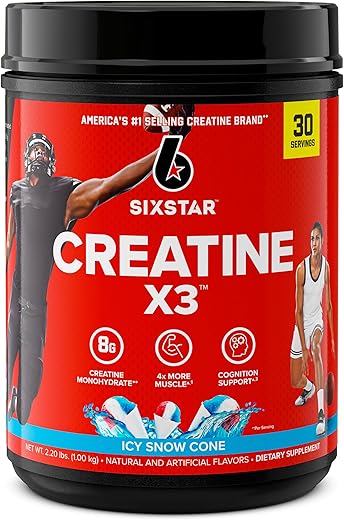 Creatine Monohydrate Powder X3 (Fruit Punch) – Suplemento de Creatina HCl em Pó Monohidratada Saborizada para Construção Muscular - Six Star