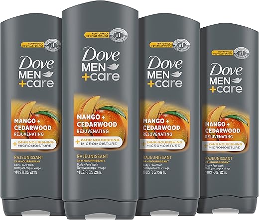 DOVE MEN + CARE - DOVE MEN CARE Gel de Banho Rejuvenescedor Manga e Cedro 4 Unidades para Homens com Tecnologia Micromistura Nutritiva 24 Horas 532 ml