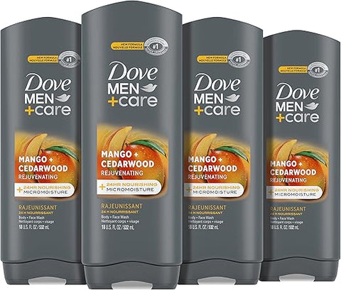 DOVE MEN + CARE - DOVE MEN CARE Gel de Banho Rejuvenescedor Manga e Cedro 4 Unidades para Homens com Tecnologia Micromistura Nutritiva 24 Horas 532 ml