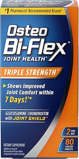Triple Strength – Suplemento para Saúde das Articulações com Glucosamina, Condroitina e Vitamina C – 80 Comprimidos Revestidos - Osteo Bi-Flex