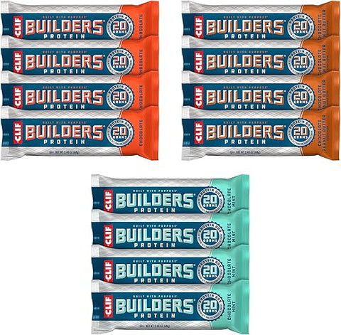CLIF BUILDER'S - CLIF Builders – Pack Variado – Barras de Proteína à Base de Plantas – Sem Glúten – Não-OGM – Baixo Índice Glicêmico – 20g de Proteína – 68g (12 Unidades)