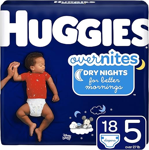 Fraldas HUGGIES OverNites, Tamanho 5 (12 kg), 18 un, Fraldas Noturnas, Pacote Econômico (Embalagem Pode Variar)