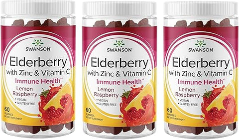Gummies de Sabugueiro com Zinco e Vitamina C – 60 Gummies – Suporte Imunológico para um Sistema Imunológico Saudável (3 Pacotes) - Swanson