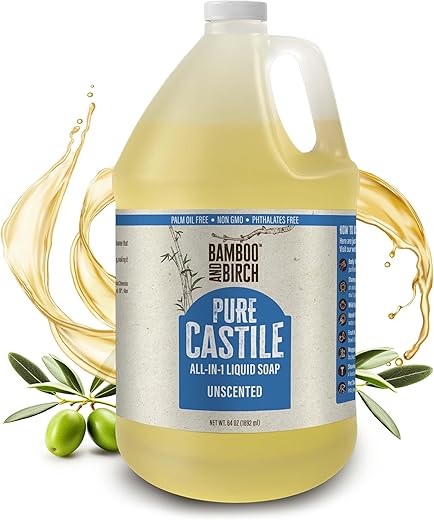 BAMBOO AND BIRCH - Sabonete Líquido Puro de Castela Orgânico, Livre de Óleo de Palma Certificado, Natural, Sem Fragrância, 1.892 ml