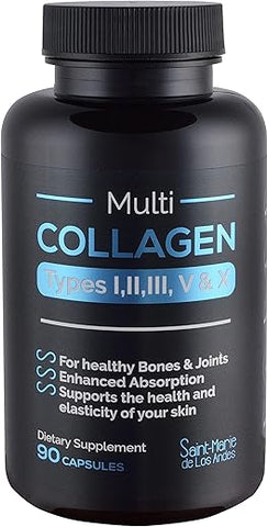 Saint-Marie de los Andes - Pílulas de Colágeno Multi (Tipos I, II, III, V) – Fortaleça sua pele, cabelo e unhas | 100% Colágeno Puro