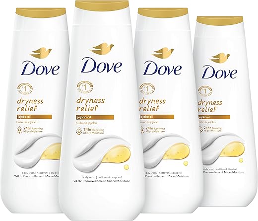 Body Wash Óleo de Jojoba Alívio da Secura 4 Unidades para Pele Renovada e Saudável – Limpeza Suave com MicroHidratação Renovadora 24h 20 ml - Dove