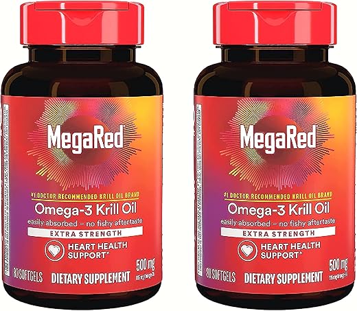 Ômega-3 Óleo de Peixe Suplemento 500mg Cápsulas Softgel Extra Forte (80 Unidades em uma Caixa), Óleo de Krill Sem Sabor de Peixe (Pacote de 2) - MegaRed