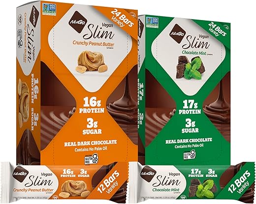 Slim Vegan Variety – Barras Crocantes de Manteiga de Amendoim 12 unidades | Marca NuGo - NuGo