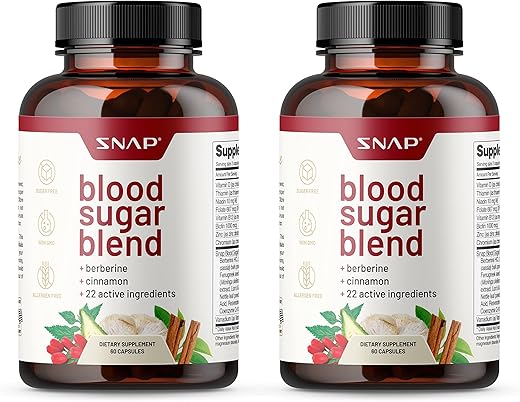 Blood Sugar Blend – Suporte para Açúcar no Sangue Saudável, 60 Cápsulas, Pacote de 2 - Snap Supplements