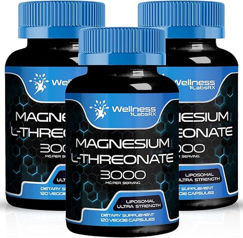 WELLNESS LABSRX - Magnésio l-Treonato Cápsulas 120 Unidades – 3000mg – Magnésio de Alta Absorção Lipossomal, Ultra Potente para Cérebro, Suporte ao Sono e