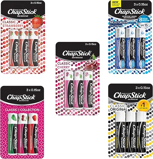 Classic Collection – Pack com 5 Caixas de 3 Tubos de Bálsamo Labial com Sabor, Hidratante Labial – 0,15 oz (7,5 g) - ChapStick