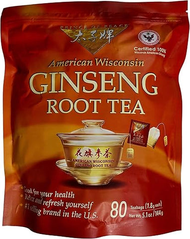 Prince Of Peace - Chá de Raiz de Ginseng Americano Wisconsin 100%% Prince of Peace, 80 Saquinhos de Chá – 80g