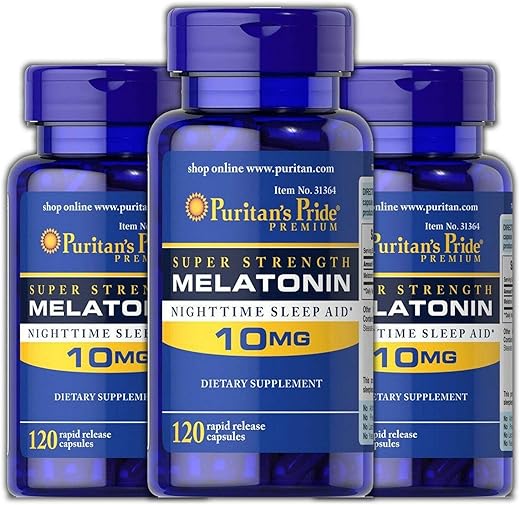 Puritan's Pride - Puritan’s Pride Melatonina 10 mg – Auxílio para dormir e relaxar – 120 cápsulas (3-Pack)