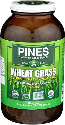 Wheat Grass Orgânico, 1400 Comprimidos – Marca Pines, Rico em Nutrientes e Fácil de Consumir | Comprimidos de Grama de Trigo Orgânico Pines, 1400 Unidades - Pines