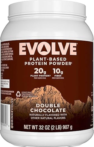 Proteína em Pó à Base de Plantas, Sabor Chocolate Duplo, 20g de Proteína Vegana, Sem Laticínios, Sem Sabores Artificiais, Não-OGM, 3g de Fibra, Exclusivo da Amazon, 2 Libras (Embalagem Pode Variar) - Evolve