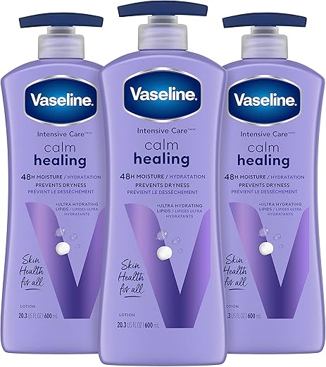 Intensive Care Loção Corporal Calmante para Pele Seca 3 unidades – 20.3 oz (600 ml) com Lipídios Ultra-Hidratantes e Extrato de Lavanda para Restaurar e Hidratar a Pele Seca - Vaseline