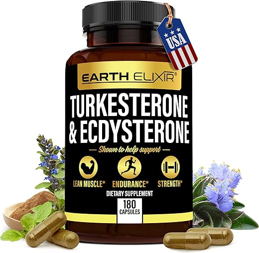 Earth Elixir - Turkesterone 1000mg e Ecdysterone 1000mg (180 Cápsulas) – 2 Meses de Fornecimento – Testado por Terceiros – Suplemento Turkesterone para Homens (Ajuga Turkestanica) com 95% Beta – Marca Turkesterone