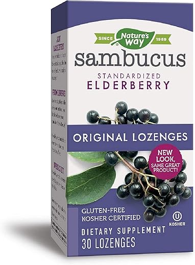 Nature's Way - Nature’s Way Sambucus Elderberry com Vitamina C Pastilhas, Suporte Imunológico, 30 Unidades