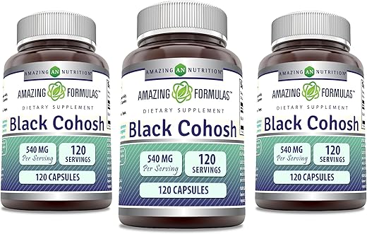Amazing Nutrition - Amazing Formulas Black Cohosh 540mg 120 Cápsulas | Não-OGM | Sem Glúten | Fabricado nos EUA (3 Pacotes) | Comprimidos de Cohosh Negro Incríveis