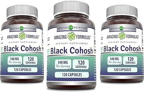 Amazing Nutrition - Amazing Formulas Black Cohosh 540mg 120 Cápsulas | Não-OGM | Sem Glúten | Fabricado nos EUA (3 Pacotes) | Comprimidos de Cohosh Negro Incríveis