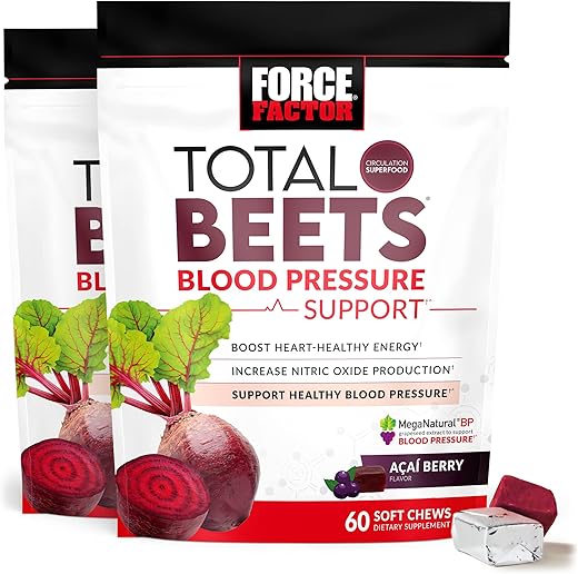 Force Factor - FORCE FACTOR Total Beets – Suplemento de Suporte à Pressão Arterial, Suplemento de Beterraba em Pó, Mastigáveis de Beterraba Saborosos para Energia Saudável do Coração e Aumento de Óxido Nítrico