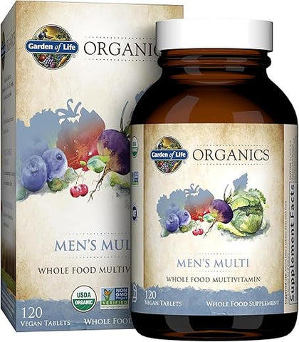 Organics Multivitamínico para Homens, 120 Comprimidos, Vitaminas e Minerais Veganos para a Saúde e Bem-Estar Masculino, Certificado Orgânico Multi Masculino Vegano - Garden of Life