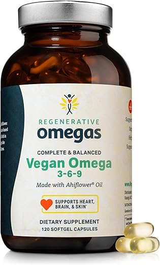 Regenerative Omegas - Ahiflower Oil Softgels Vegan 3-6-9 Ácidos Graxos Essenciais à Base de Plantas, Fonte Vegana de Gorduras Saudáveis, 120 Softgels Veganos