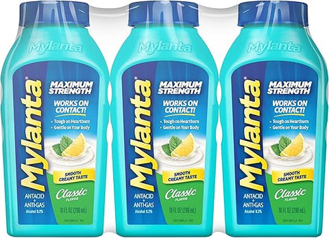 Antacid e Anti-Gas, Fórmula de Máxima Potência para Alívio de Azia e Gases, 3 Pacotes, Sabor Clássico, 300 ml - Mylanta