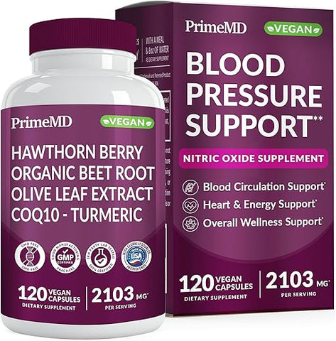 PrimeMD - 26 em 1 Suplemento de Óxido Nítrico – Suplementos para Pressão Arterial e Saúde Cardíaca com Coq 10, Cápsulas de Beterraba Orgânica, Extrato de Folha de Oliveira, Bagas de Espinheiro e Suplementos de Alho