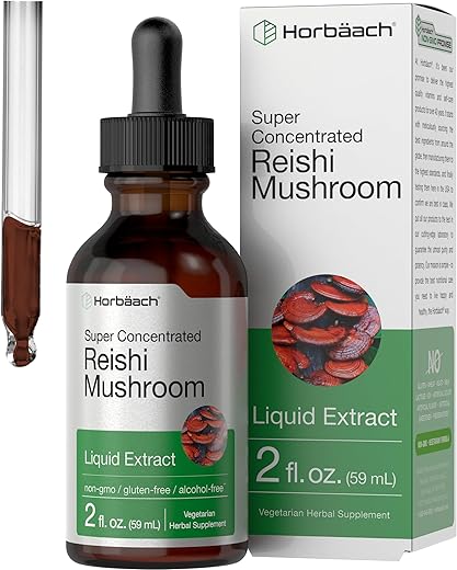 Extrato Líquido de Cogumelo Reishi | 60 ml | Tintura de Ganoderma Lucidum | Vegetariano, Não-OGM, Sem Glúten - Horbäach