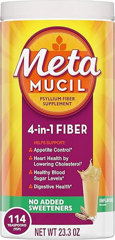 Pó de Casca de Psyllium para Saúde Digestiva, Sem Açúcar, 4-em-1, 114 colheres de chá - Metamucil