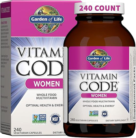 Multivitamínico para Mulheres, Vitamin Code Mulheres Multi, Alimentos Integrais, Vitaminas, Ferro, Folato não Ácido Fólico, Probióticos, Suplementos Vegetarianos para Energia Feminina, 240 g - Garden of Life