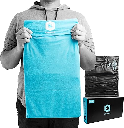12″x21″ – Bolsa de Gelo Extra Grande com Capa de Tecido Macio | Bolsa de Gelo de Argila para Fisioterapia | Bolsas de Gelo Macias Reutilizáveis Azuis - ICEWRAPS