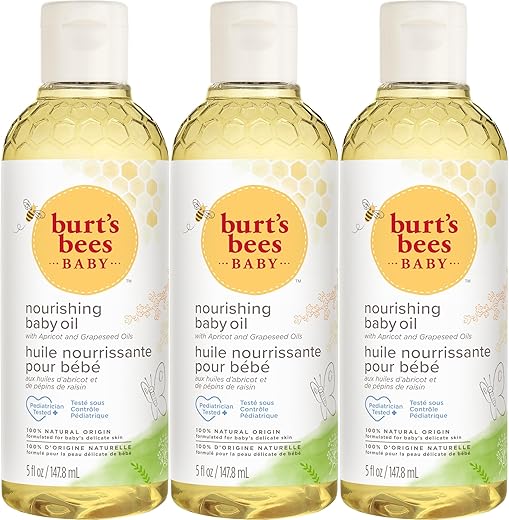 Burt's Bees - Óleo de Bebê Nutritivo Burt’s Bees, Cuidados com a Pele do Bebê de Origem 100% Natural – Frasco de 150 ml, Pacote com 3