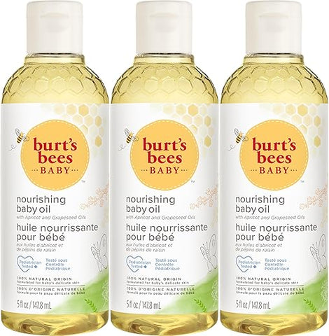 Burt's Bees - Óleo de Bebê Nutritivo Burt’s Bees, Cuidados com a Pele do Bebê de Origem 100% Natural – Frasco de 150 ml, Pacote com 3