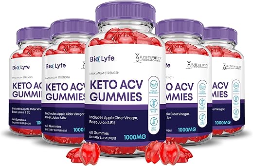 Justified Laboratories - (5 Pacotes) Gomas Bio Lyfe Keto ACV Fórmula Avançada 1000MG Biolyfe Keto Gomas Vinagre de Maçã Formulado com Romã Suco de Beterraba B12 Vegano Não GMO 300 Gomas