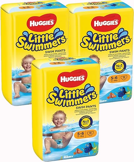 Little Swimmers Fraldas Descartáveis para Natação Tamanho 5-6, 11 Unidades (Pacote com 3) - HUGGIES