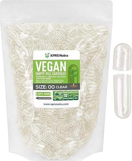 Cápsulas Vazias Tamanho 00 – 5000 Unidades – Cápsulas Veganas Transparentes – Cápsulas Vegetarianas Vazias – Preenchimento de Cápsulas Vegetais DIY – Cápsulas Vazias de Pílulas Vegetais – Veggie Caps Vazias - XPRS Nutra