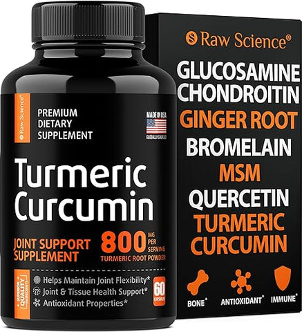 S RAW SCIENCE - Suplemento de Suporte Articular com Cúrcuma Curcumina Glucosamina Condroitina MSM Gengibre Bromelina Suplementos Nutricionais de Ervas para Homens
