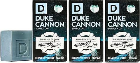 Duke Cannon Supply Co. - Duke Cannon Big Brick of Soap Midnight Swim – Sabonete Masculino de 283 g (Pack com 3) – Fragrância Aquática Refrescante com Notas Verdes