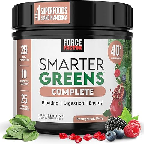 Force Factor - FORCE FACTOR Smarter Greens: Pó Superfoods para Digestão, Saúde Intestinal, Inchaço, com Probióticos, Prebióticos e Enzimas Digestivas
