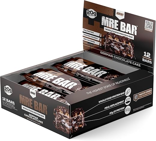 MRE Bar de Proteína, Bolo Alemão de Chocolate – Contém Óleo MCT 20g de Proteína de Alimentos Integrais – Fácil Digestão, Barra de Substituição de Refeição com Baixo Teor de Açúcar e Equilíbrio de Macros (12 Barras) - REDCON1